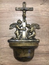 Grande Acquasantiera D’epoca In Bronzo Patinato -Cristo con Angeli - 900 “