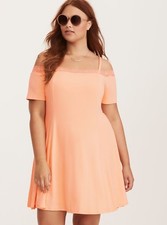 Torrid Lace Trim Cold Shoulder Fluted Dress Coral 00X Med Large 10 #56133
