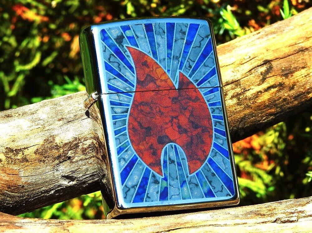Zippo Lighter - Fusion Flame Design - Stained Glass - Red - Rare - Model #  49431