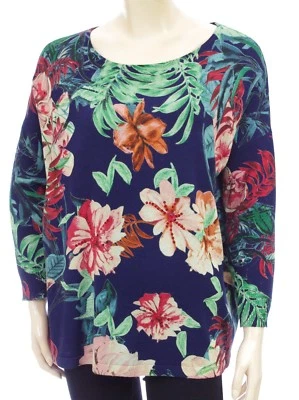 DESIGUAL JERS HALIMFOLIA Pull tunique ample fleurs femme 18SWJF56 5000 bleu - Photo 1/4