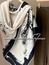 Sallys 70% Cashmere 30% Silk Wrap Scarf Paris Print Double Face Square Shawl 53"
