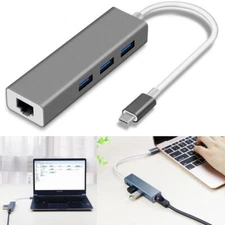 Type C to 3 USB 3.0 Hub 100Mbps Gigabit Ethernet Lan Network Card Cable Adapter