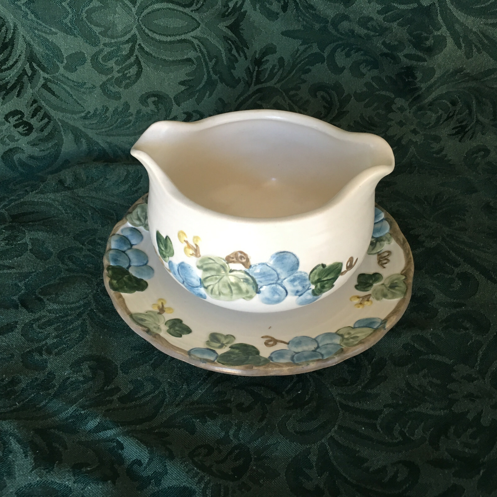 Metlox Poppytrail Sculptured Grape Gravy Boat Attached Under Plate California