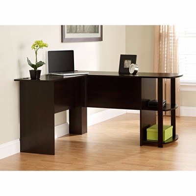 Ameriwood L Shaped 9354303pcom Desk With Bookshelves Brown Dark