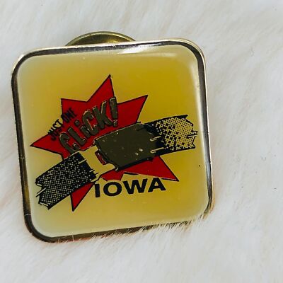 Vtg Iowa Just One Click Wear a Seatbelt Buckle Up Campaign Enamel Lapel Pin