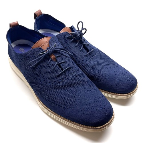 Blue Knit Wingtip Oxford Sneaker Shoes 