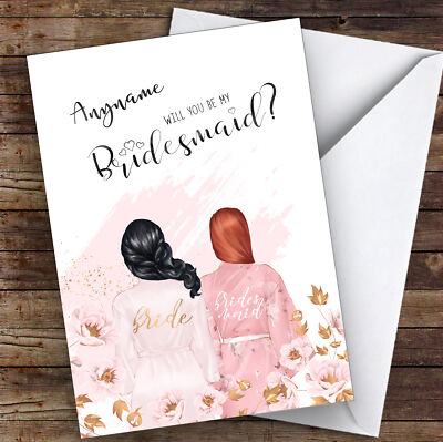 Personalisierte Karte schwarzes halbes Haar Ingwer gefegtes Haar Will You Be My Bridesmaid