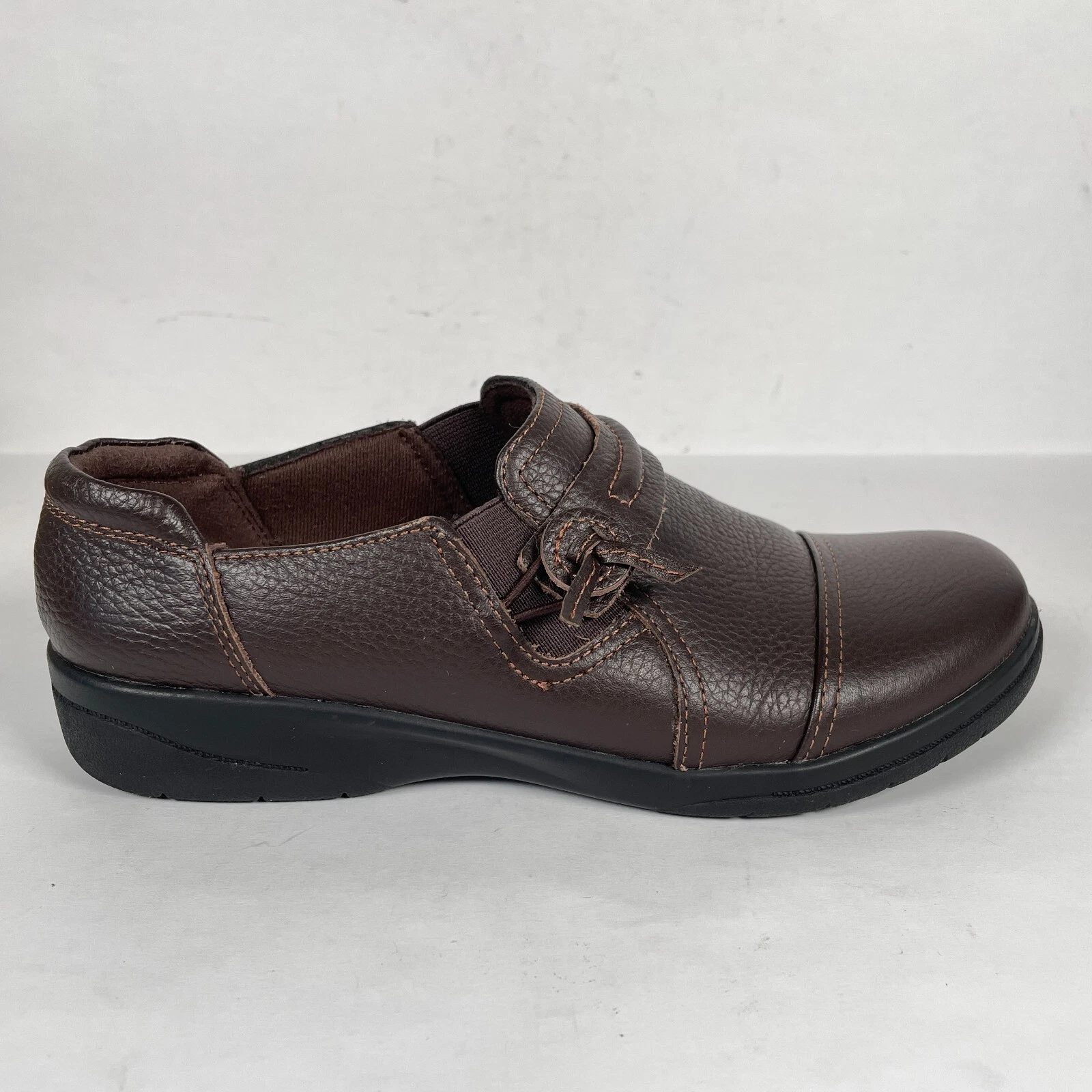 Mocassini Clarks Cheyn Madi da donna taglia 6 5 M scarpe slip on in pelle marrone ciottolato