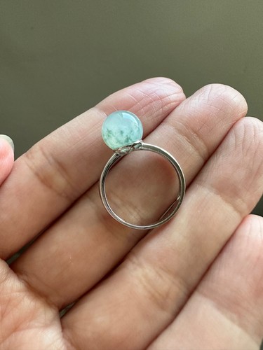 US Ring size 6 Sphere Jadeite Ring 16.5mm Green Floral Jade Ring 18K Gold Jade - 第 3/14 張圖片