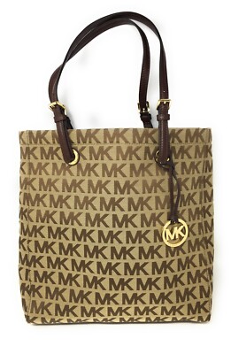 Michael Kors Jet Set North South Monogram Tote Bag in Beige & Mocha - $198 MSRP