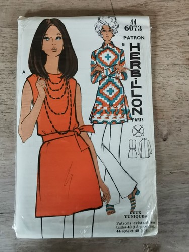 6073 PATRON HERBILLON VINTAGE FRENCH PATTERN 1960/70 TUNIQUE POP ART 40 ...