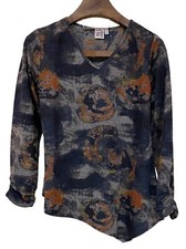 Parsley  Sage Floral Tie Dye Asymmetrical Long Sleeve Tunic Top Fall Boho Art L