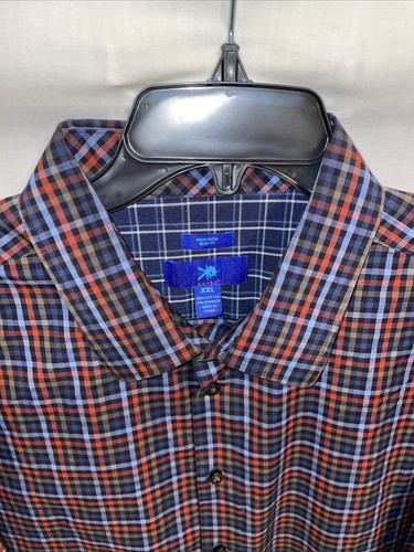 Egara Mens Dress Shirt Size 2XL Blue Red Plaid Business Formal City Wedding - Picture 3 of 12