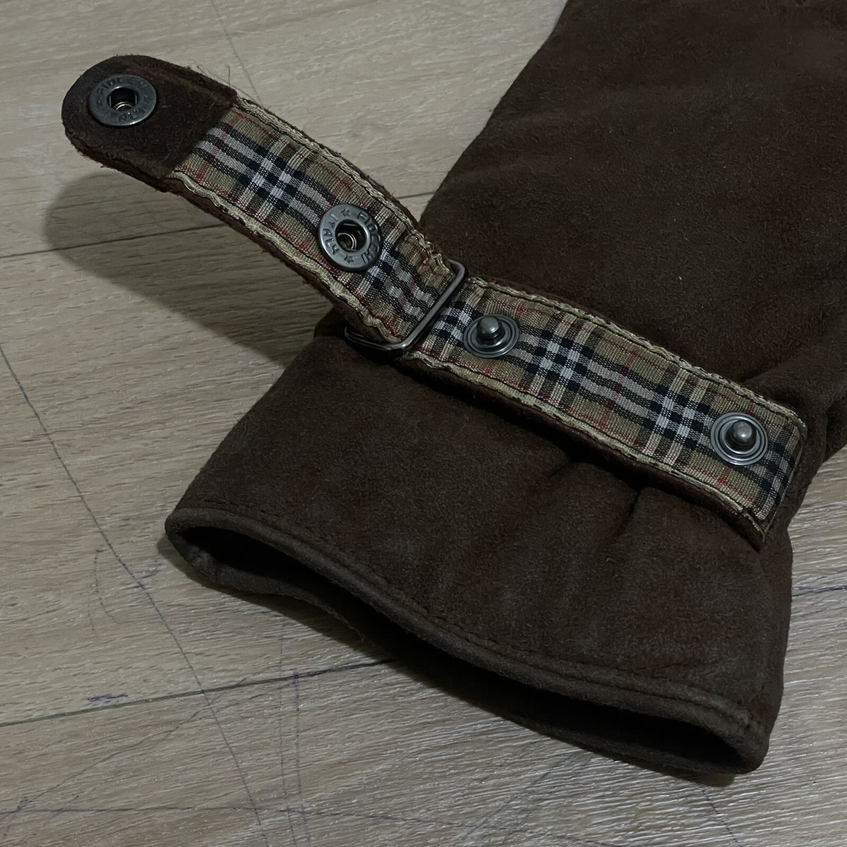 BURBERRY Gloves Nova Check SUEDE LEATHER Wool lining brown