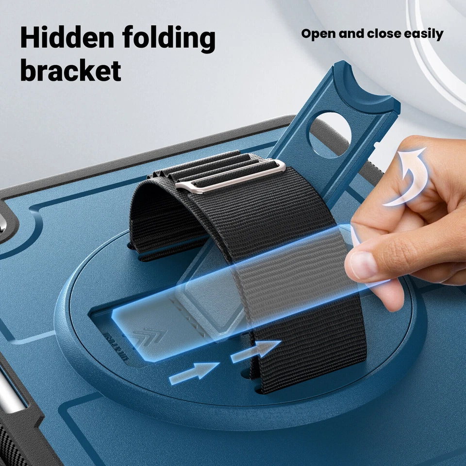 Fr iPad Pro /Air 13" 11" 10.9" 10.2" Heavy Duty Rotated Case with Carrying Strap - Image 4 of 4