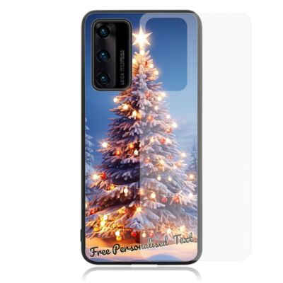 Personalised Text For Huawei Glass Phone Case Series - Snow White Christmas Tree