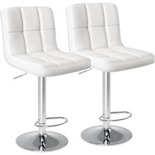 Set of 2 White Bar Stools PU Leather Adjustable Swivel Barstools for Kitchen Bar