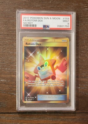 PSA 9 MINT Rotom Dex 159/149 Sun & Moon Base Gold Secret Rare Holo