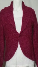 JONES WEAR Red Violet Boucle Knit Shawl-Collar Sweater  Sz M