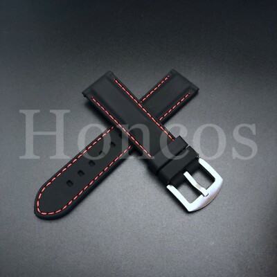 22MM RUBBER BAND STRAP FOR MONTBLANC TIMEWALKER WATCH BLACK RED STITCHING 