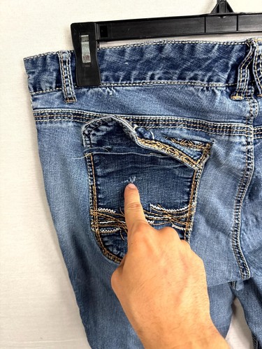 Rhythm In Blues Jeans Womens 18 Blue Denim Cotton Embroidered 5-Pockets Zip Fly - Picture 10 of 11