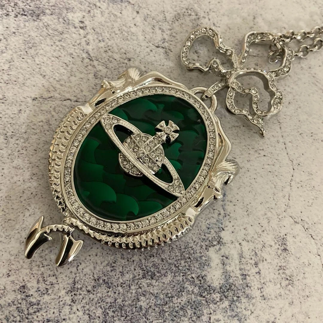 Vivienne Westwood Silver Green Mermaid Orb Necklace Pendant