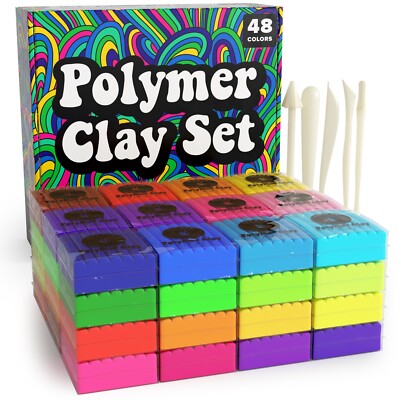Polymer Clay Set 48 Colors Modeling Clay Sculpting and Oven Bake Kit Baking and