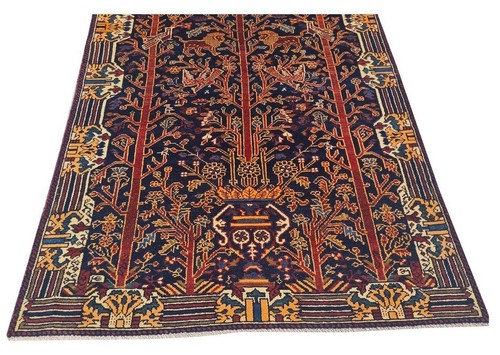 Handgeknüpfter Vintage Malayar Jagd Bild Wolle Vorleger 5 x 4 Fuß (942 Ger4) - Bild 5 von 8