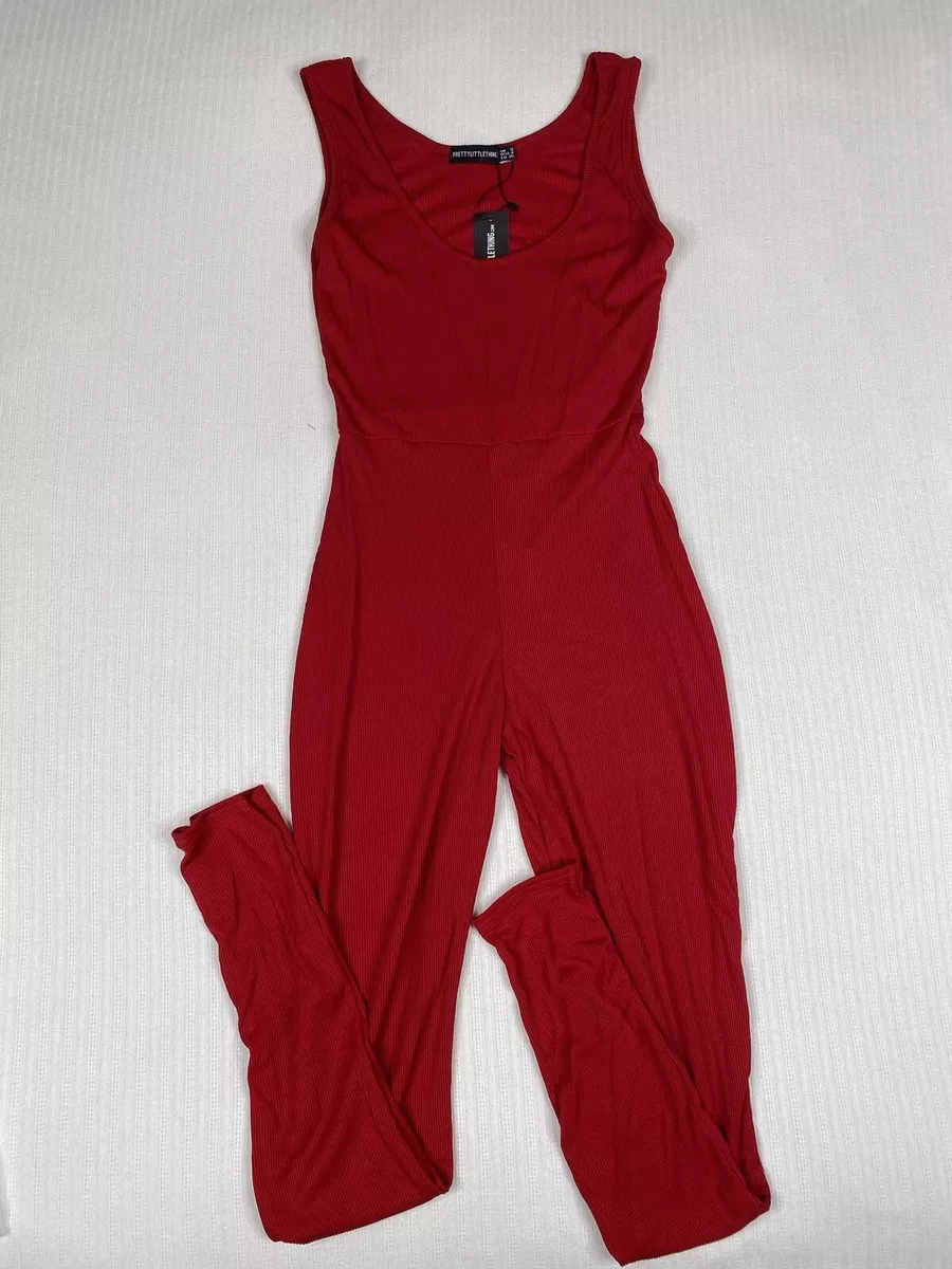 PLT Shape Red Ribbed Scoop Neck Jumpsuit Womens US 4