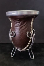 Yerba Mate Black Leather Wrapped Gourd with Stand