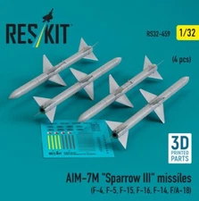 Reskit RS32-0459 AIM-7M Sparrow III missiles 4pcs F4 F5 F15 F16 F14 FA18 1/32