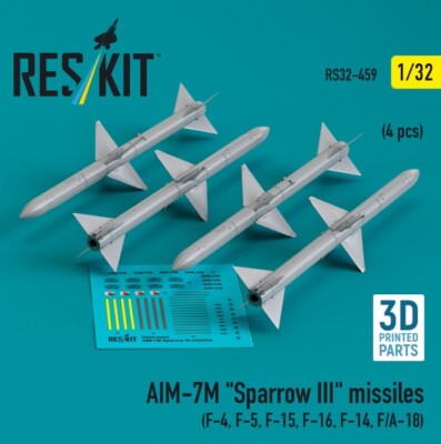 AIM-7M Sparrow III missiles 4pcs F4 F5 F15 F16 F14 FA18 1/32 Reskit RS32-0459