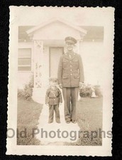 WW2 ERA SOLDIER/DAD LITTLE SOLDIER/SON DRESS UNIFORMS OLD/VINTAGE PHOTO- A74