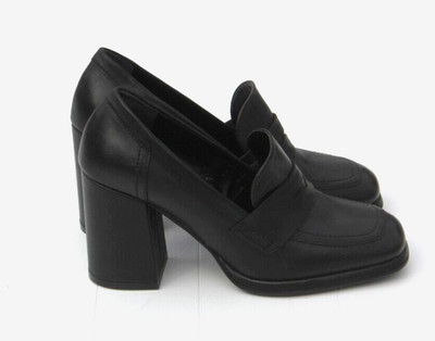 Cafenoir Women's Black Block High Heels Leather Loafers Sz US 8.5 EU 39