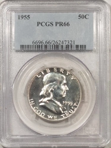 1955 PROOF FRANKLIN HALF DOLLAR - PCGS PR-66, GEM!