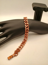 Vintage Solid Copper Thick Cuban Curb Chain Bracelet with Fold Over Clasp