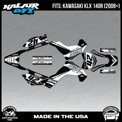 Kalair GFX Graphics Kit for KLX140 2008-2018 and KLX140R 2019+  Lethal-White