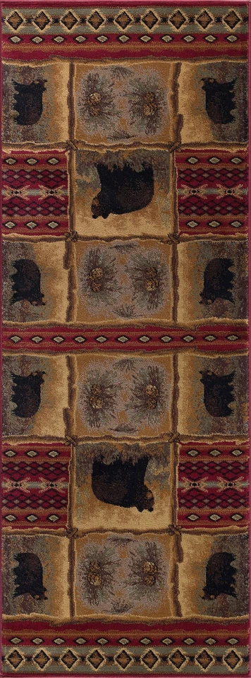 Red Bears Southwestern Cabin Nature Print Runner 6570 - Aprx 2' 7" x 7' 3" - Image 2 of 4