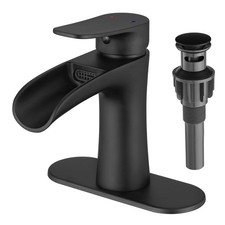 Waterfall Bathroom Faucet, Matte Black Modern Single Handle Bathroom Faucets ...