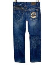 Pantalones de mezclilla Red Pepper Red Label Whisker índigo bordado logotipo 31 unisex W323