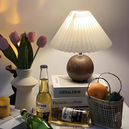 Ceramic Table Lamp for Bedroom, Small Space Pleated Cute Bedside Table Lamp w... - Picture 3 of 8