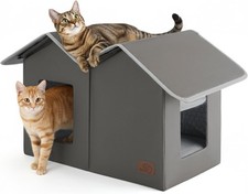 Weatherproof Outdoor Cat House Insulated Feral Cat Shelter with Raised Base Grey
