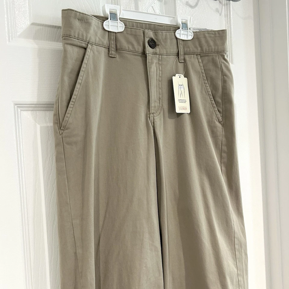Pantalones chinos de tiro medio St. John's Bay para mujer de pierna ancha color caqui tostado talla 2 nuevos con etiquetas clásicos Foto 3 de 4