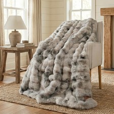 Double-Sided Throw Blanket for Couch, Gray Cozy Plush Fluffy Bubble Blanket F...