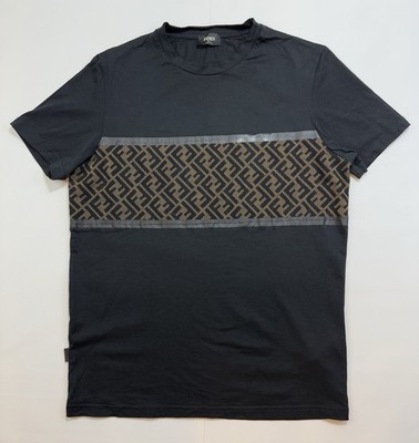 Fendi Men's T-Shirt FF Panel Black Brown – Size L (Fits M