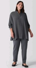 Eileen Fisher Italian Fabric Crepe Stretch Gray 24W Women's Pants Linen Blend Z