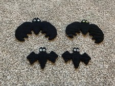 Vintage Halloween BATS 4 Completed Hanging Plastic Canvas