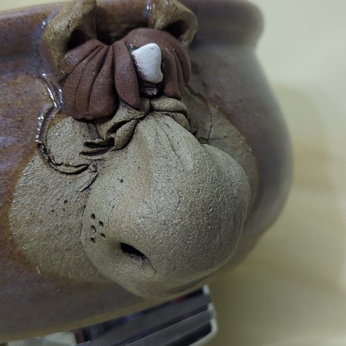 Casseruola ceramica gres studio vintage con testa di cavallo Applicay cavallo - Foto 5 di 7