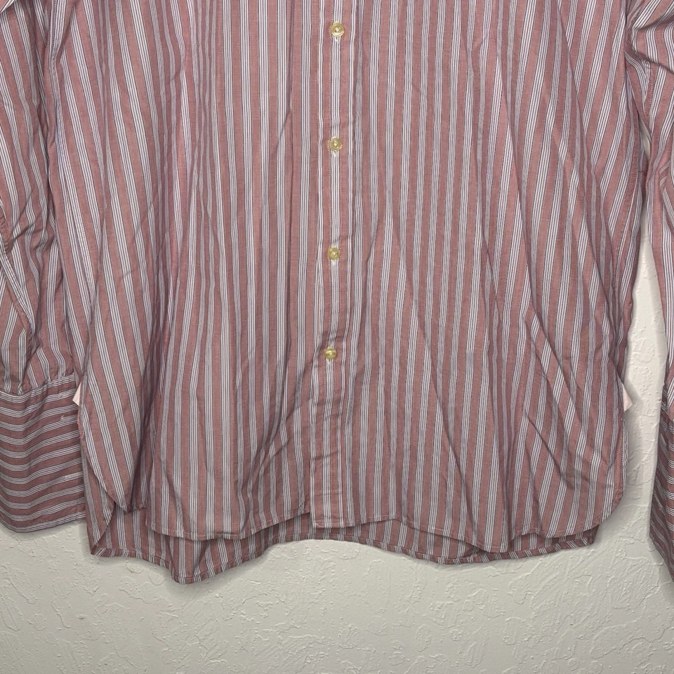 Thomas Pink Shirt Mens 16 36 Striped Red Blue French Cuff Superfine Two Fold - Image 4 of 4