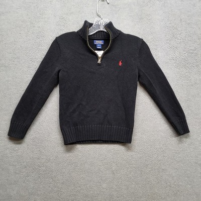 Polo Ralph Lauren Boys Sweater 7 Black Pony Embroidery Logo Zipper Long Sleeve